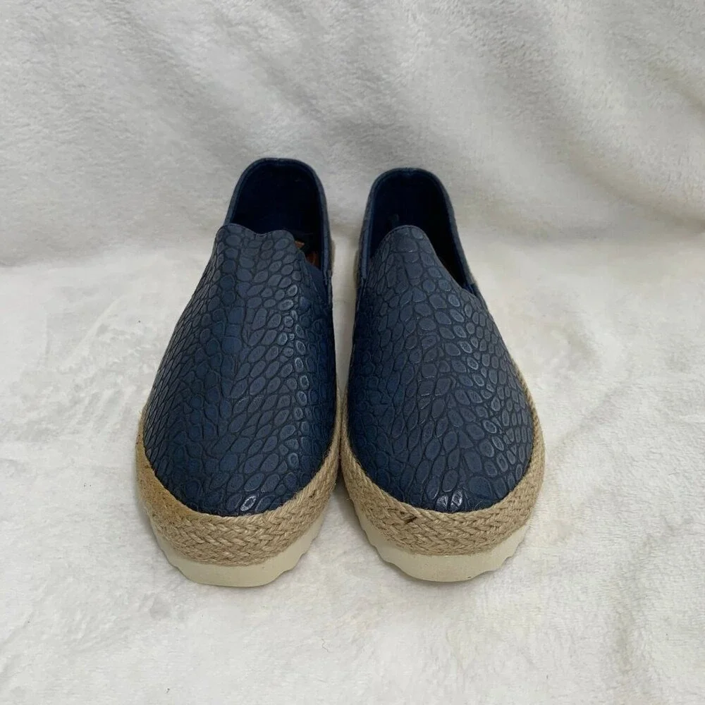 Electric Karma Lulu Espadrille Slip On Womens‎ 11 Navy Blue Embossed Platform